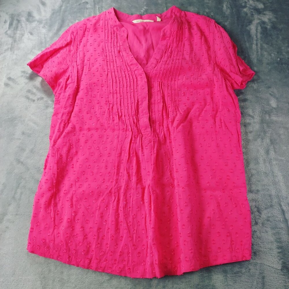 Soft Surroundings Womens Top Medium Pink Pintuck Swiss‎ Dot Tunic Boho Vibes